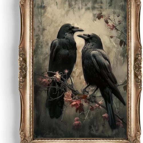 Eeuqiauot Crow Canvas Wall Art Dark Academia Poster Dark Academia Raven Print Gothic Bird Painting Black Crow Pictures Vintage Birds Poster Gothic Raven Wall Art for Room 16x24inch Unframed