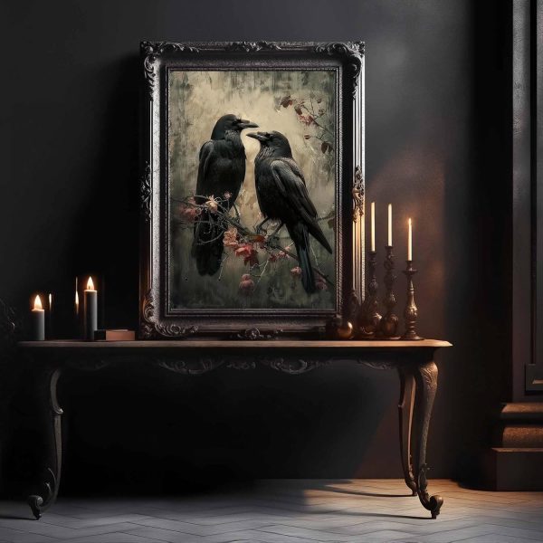 Eeuqiauot Crow Canvas Wall Art Dark Academia Poster Dark Academia Raven Print Gothic Bird Painting Black Crow Pictures Vintage Birds Poster Gothic Raven Wall Art for Room 16x24inch Unframed
