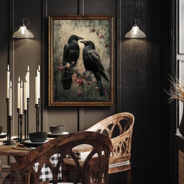 Eeuqiauot Crow Canvas Wall Art Dark Academia Poster Dark Academia Raven Print Gothic Bird Painting Black Crow Pictures Vintage Birds Poster Gothic Raven Wall Art for Room 16x24inch Unframed