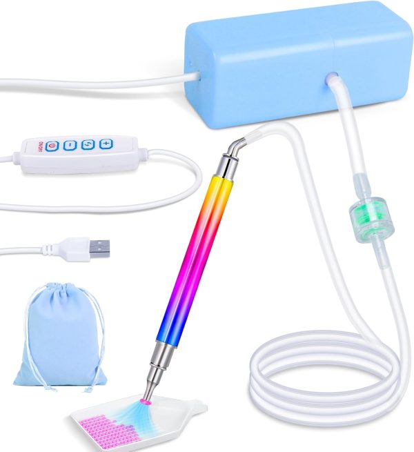 Electric Diamond Painting Pen with Adjustable Suction, Epainter Vacuum Diamond Art Painting Pen Without Wax, Accessories Tool for Setting AB Stones, Quiet and Long-Lasting (Blue)