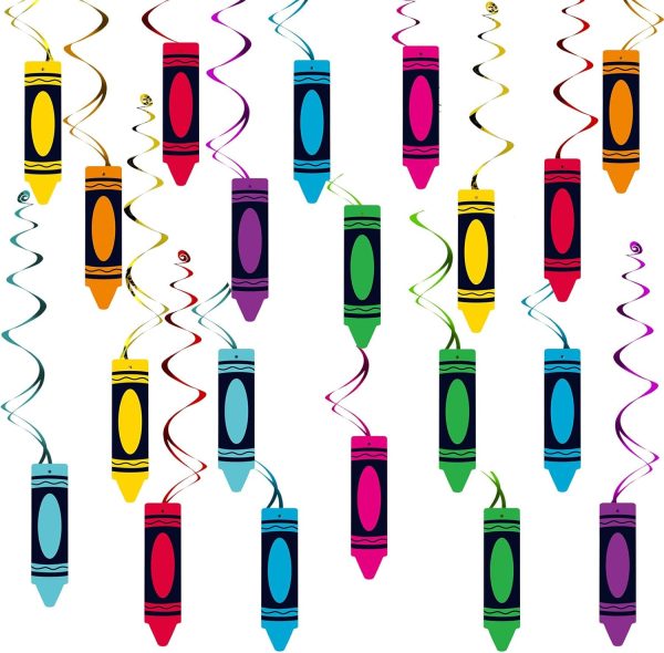 YQUQWN, 52 Pcs Back to School Crayon Hanging Swirls Decorations, No DIY, Back To School Swirls Crayon Classroom Decor, Welcome Back To School Decorations for Classroom Back to School Party Decorations
