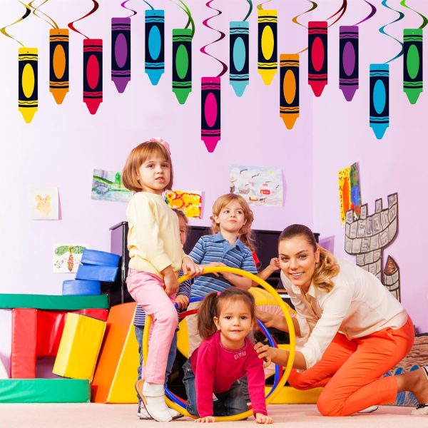 YQUQWN, 52 Pcs Back to School Crayon Hanging Swirls Decorations, No DIY, Back To School Swirls Crayon Classroom Decor, Welcome Back To School Decorations for Classroom Back to School Party Decorations