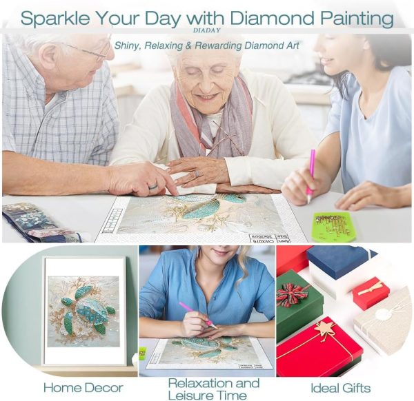 DIADAY Sea Turtle Special Shape Diamond Art Kits for Adults, 5D Turtle Diamond Painting Kits, DIY Crystal Rhinestones Diamond Art Crafts for Adult, Home Wall Decor Gift 12 X 12inch