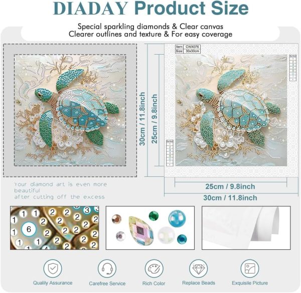 DIADAY Sea Turtle Special Shape Diamond Art Kits for Adults, 5D Turtle Diamond Painting Kits, DIY Crystal Rhinestones Diamond Art Crafts for Adult, Home Wall Decor Gift 12 X 12inch