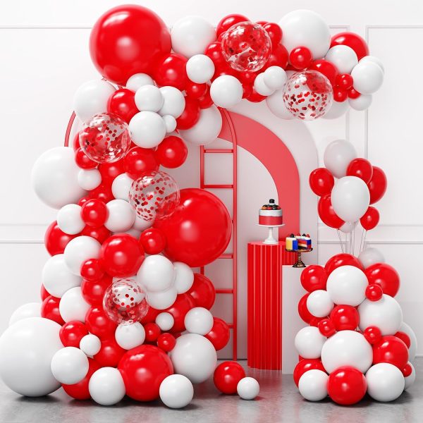 Red and White Balloons Garland Arch Kit, 129pcs Red White Balloons | 4 Different Size Red Balloons for Mother's Day, Valentine's Day, Birthday, Wedding, Christmas Party Decorations