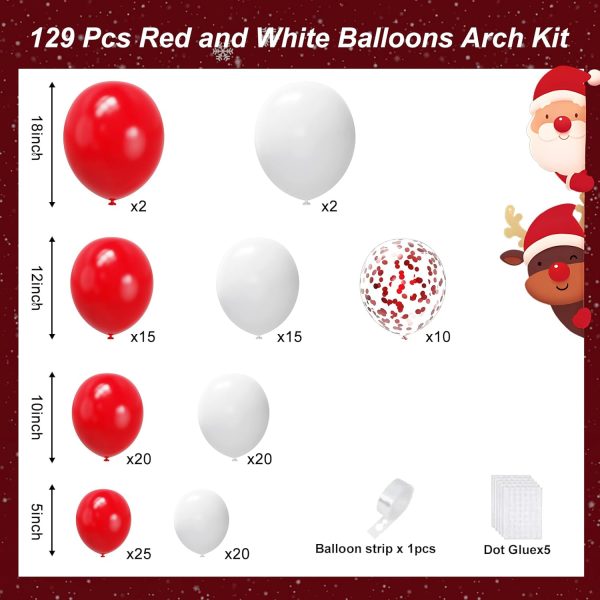 Red and White Balloons Garland Arch Kit, 129pcs Red White Balloons | 4 Different Size Red Balloons for Mother's Day, Valentine's Day, Birthday, Wedding, Christmas Party Decorations