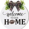 CTFB40CT_1 Moucuny Fall Football Wreaths Hello Football Sign for Front Door Wooden Hanging Decoration Welcome to Our Sign with Bow Farmhouse Wall Decoration for Home Game Front Porch Decor