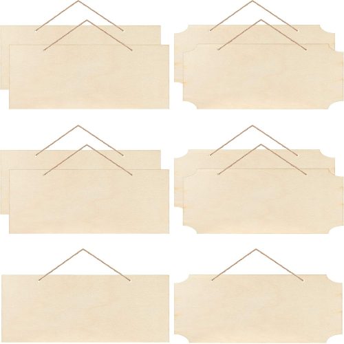 Patelai 10 Pcs Unfinished Hanging Wood Sign 9.8 x 3.9 Inch Rectangle Blank Wooden Plaque Blank Hanging Wooden Slices Banners with Ropes for Painting Writing DIY Home Crafts (2 Styles)