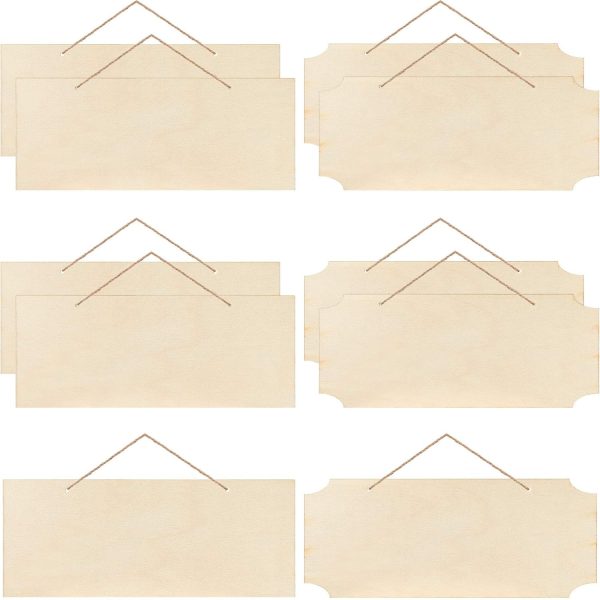 CTFO35CT_1 Patelai 10 Pcs Unfinished Hanging Wood Sign 9.8 x 3.9 Inch Rectangle Blank Wooden Plaque Blank Hanging Wooden Slices Banners with Ropes for Painting Writing DIY Home Crafts (2 Styles)