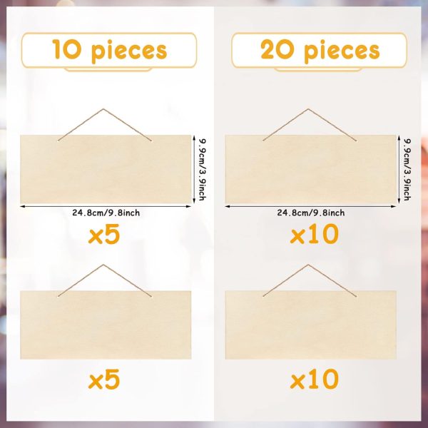 CTFO35CT_2 Patelai 10 Pcs Unfinished Hanging Wood Sign 9.8 x 3.9 Inch Rectangle Blank Wooden Plaque Blank Hanging Wooden Slices Banners with Ropes for Painting Writing DIY Home Crafts (2 Styles)