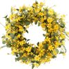 J'FLORU Artificial Spring Wreath 22 Inch Summer Wreaths for Front Door Yellow Daisy Wreath for Indoor Outdoor Home Decor and Easter Celebration