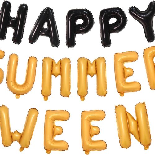 Summerween Balloons Banner Summer Halloween Party Decorations 16 Inch Mylar Foil Letters Sign Reusable Spooky Summer Beach Party Supplies