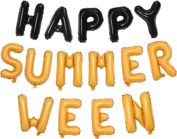 Summerween Balloons Banner Summer Halloween Party Decorations 16 Inch Mylar Foil Letters Sign Reusable Spooky Summer Beach Party Supplies