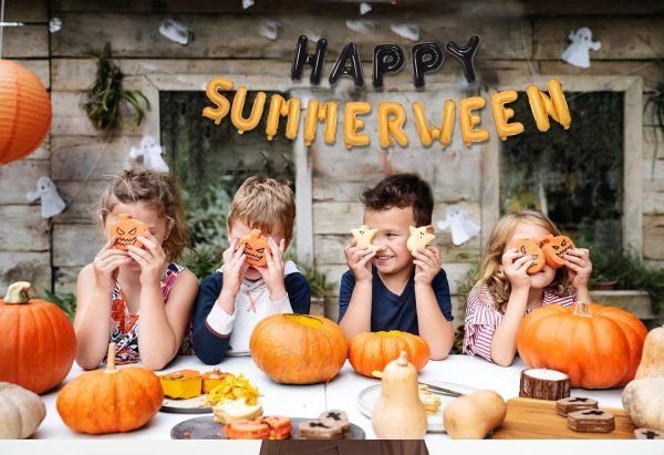 Summerween Balloons Banner Summer Halloween Party Decorations 16 Inch Mylar Foil Letters Sign Reusable Spooky Summer Beach Party Supplies