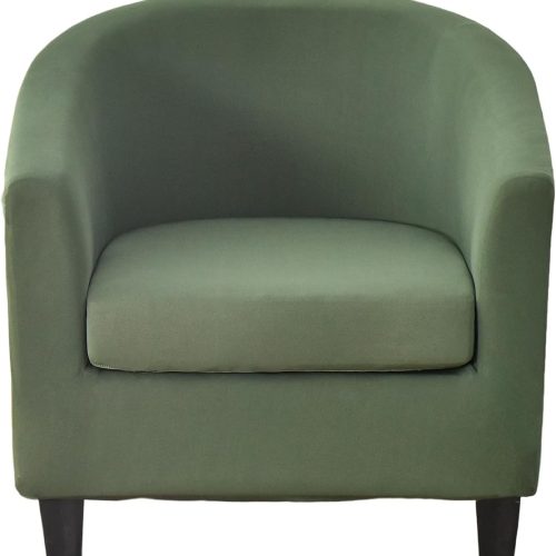 CRFATOP 2 Piece Club Chair Slipcover Stretch Barrel Chair Covers Solid Tub Chair Slipcovers Soft Armchair Covers Removable Furniture Protector Arm Chair Cover for Living Room,Green