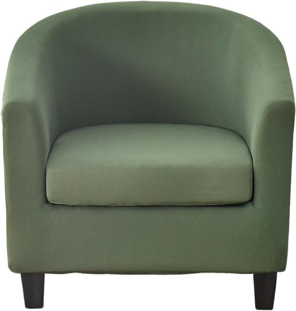 CTJ0439341S_1 CRFATOP 2 Piece Club Chair Slipcover Stretch Barrel Chair Covers Solid Tub Chair Slipcovers Soft Armchair Covers Removable Furniture Protector Arm Chair Cover for Living Room,Green
