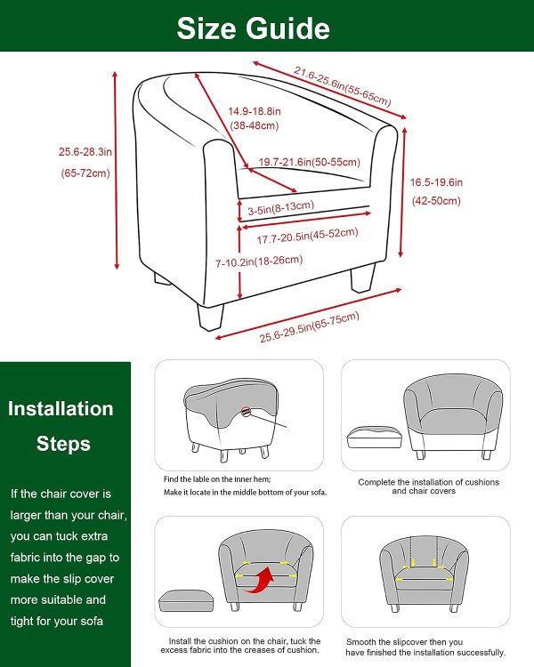 CTJ0439341S_2 CRFATOP 2 Piece Club Chair Slipcover Stretch Barrel Chair Covers Solid Tub Chair Slipcovers Soft Armchair Covers Removable Furniture Protector Arm Chair Cover for Living Room,Green