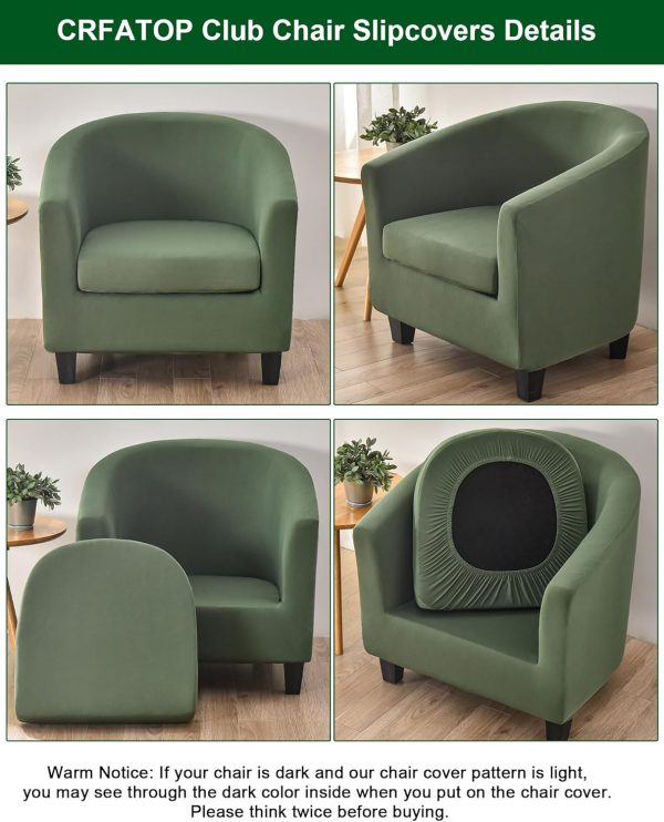 CTJ0439341S_3 CRFATOP 2 Piece Club Chair Slipcover Stretch Barrel Chair Covers Solid Tub Chair Slipcovers Soft Armchair Covers Removable Furniture Protector Arm Chair Cover for Living Room,Green
