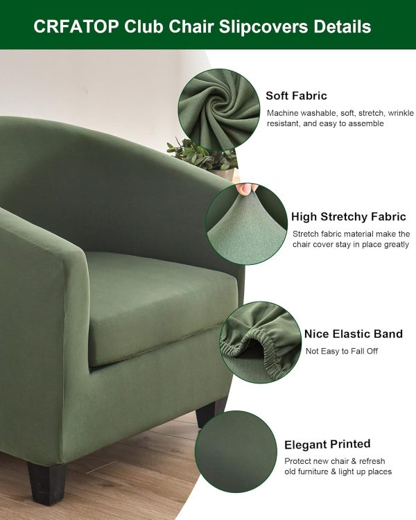 CTJ0439341S_4 CRFATOP 2 Piece Club Chair Slipcover Stretch Barrel Chair Covers Solid Tub Chair Slipcovers Soft Armchair Covers Removable Furniture Protector Arm Chair Cover for Living Room,Green