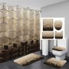 CTJES-AU-014JK_2 LQCOOL 4Pcs Brown Shower Curtain Set, Gradient Bathroom Set with Rugs | Modern Bathroom Decor Geometric Shower Curtain for Bathroom with 12 Hooks, Non-Slip Rugs Bath Mat and Toilet Lid Cover