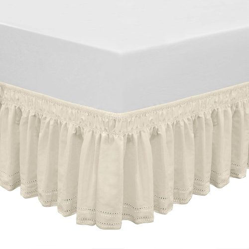 CTJES-AU-017JK_1 Wrap Around Elastic Eyelet Bed Skirt Dust Ruffle (Ivory, Embroidery-Twin/Full-14 1/2 Inch Drop)