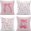 Coquette Room Decor,Pink Cute Bow Throw Pillow Covers 18x18 Set of 4,Gifts for Teen Girls Women,Pink Decorative Pillowcase for Sofa Couch Bedroom Chair Home
