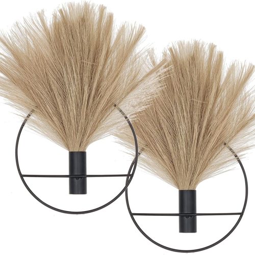 CTJES-AU-048JK_1 Pretty Jolly Boho Wall Decor, Wall-Mounted Metal Art, Hanging Artificial Pampas Display, Living Room, Bedroom, Bathroom, Diningroom, Fake Faux Plant 2 Pack Black Brown | Hanging Planter Display, For Living Room, Bedroom, Bathroom, Dining room, 2 Pack Black