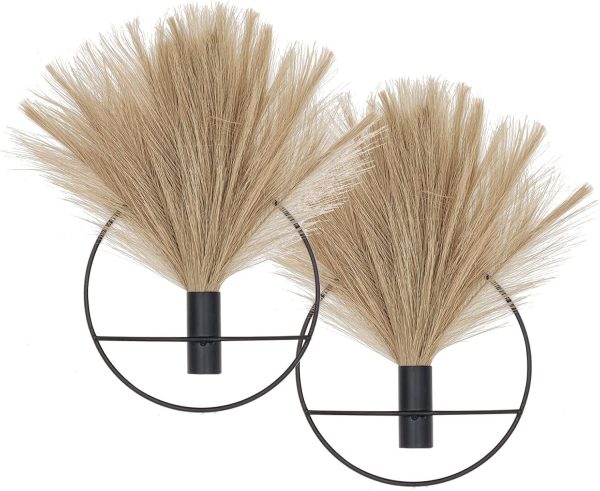 Pretty Jolly Boho Wall Decor, Wall-Mounted Metal Art, Hanging Artificial Pampas Display, Living Room, Bedroom, Bathroom, Diningroom, Fake Faux Plant 2 Pack Black Brown | Hanging Planter Display, For Living Room, Bedroom, Bathroom, Dining room, 2 Pack Black