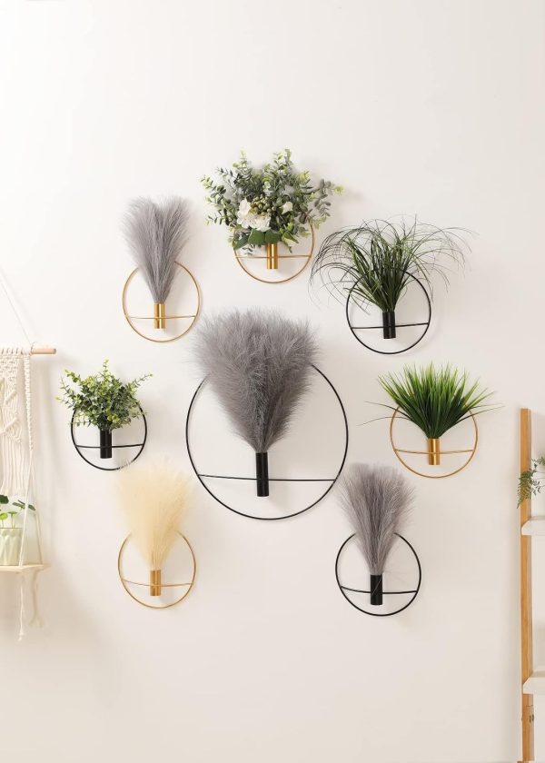 Pretty Jolly Boho Wall Decor, Wall-Mounted Metal Art, Hanging Artificial Pampas Display, Living Room, Bedroom, Bathroom, Diningroom, Fake Faux Plant 2 Pack Black Brown | Hanging Planter Display, For Living Room, Bedroom, Bathroom, Dining room, 2 Pack Black