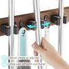 OUTNILI Mop and Broom Holder Wall Mount - Wood Broom Mop Hanger - Wall Mounted Garden Tool Rack Organizer for Closet Garage Laundry Room, Rustic Kitchen Decor With 4 Slots & 4 Hooks