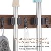 OUTNILI Mop and Broom Holder Wall Mount - Wood Broom Mop Hanger - Wall Mounted Garden Tool Rack Organizer for Closet Garage Laundry Room, Rustic Kitchen Decor With 4 Slots & 4 Hooks