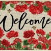 Baccessor Spring Summer Geranium Doormat Outdoor Red Flroal Flower Front Welcome Doormat Door Mat Non-Slip Rubber Backing Entrance Seasonal Outside Indoor Decoration Large 17x36 Inch