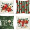 Merry Christmas Red Poinsettia Throw Pillow Covers Home Decor | Xmas Winter Snowflakes 18x18 Inch Pillow Cover, Holiday Pillowcase Set of 4, Pillows Decorative for Cushion Case Sofa Couch
