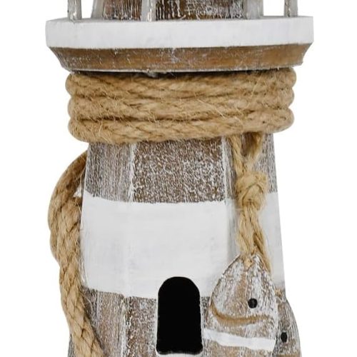Wooden Lighthouse Decoration with Lights Nautical Tabletop Centerpiece | Decorative Tower Light Ocean Beach Themed Sculpture Indoor Outdoor Wood Coastal Decor for Party Mantel Table