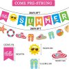 CAVLA Hello Summer Banner and Beach Patterns Banner with Sun Signs Summer Birthday Beach Pool Party Banner for Wall Mantle Fireplace Party Hanging Decorations
