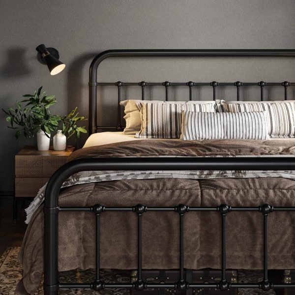 CTMCE00042CT_1 Allewie Queen Metal Bed Frame with Victorian Iron-Art Headboard, Black | Victorian Style Wrought Iron-Art Headboard/Footboard, Easy Assembly, Under Bed Storage, No Box Spring Required