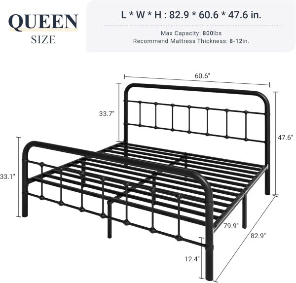 CTMCE00042CT_2 Allewie Queen Metal Bed Frame with Victorian Iron-Art Headboard, Black | Victorian Style Wrought Iron-Art Headboard/Footboard, Easy Assembly, Under Bed Storage, No Box Spring Required