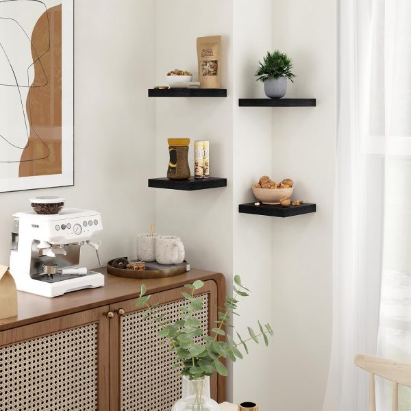 Fun Memories Floating Shelves for Wall - 7.5 Inch Square Shelves with Invisible Brackets, Black Small Wall Shelf for Living Room, Bathroom, Bedroom, and Kitchen Decor Black Set of 3
