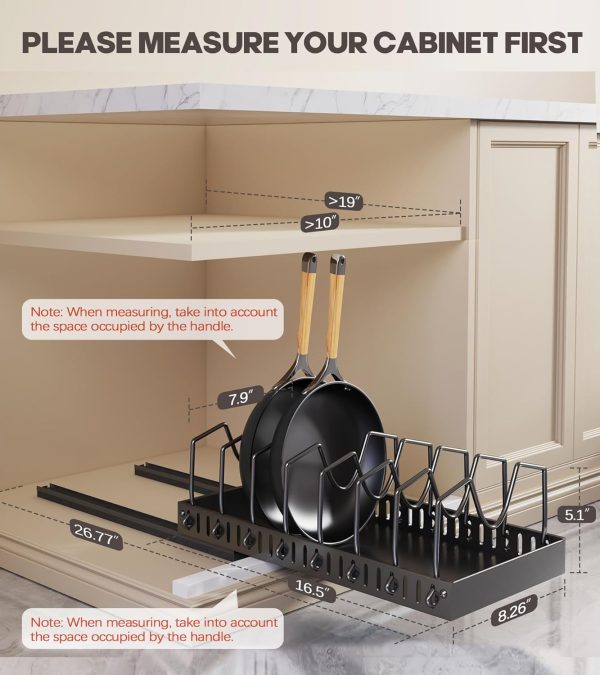 CTMCE00088CT_2 Lozovin Pull Out Pots and Pans Organizer Under Cabinet, Sliding Lid Holder and Pan Rack in Kitchen, Slide Out Inside Cabinet Storage for Pot Lid, Bakeware, Dishes, 8 Adjustable Dividers, 2 Pack Black