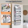 Yecaye Over The Door Organizer, Heavy Duty Hanging Organizers and Storage with 4 Large Capacity Pockets, Swing-Proof Behind The Door Storage for Bathroom Nursery Bedroom Dorm Closet, Grey,1Pc
