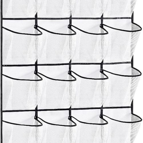CTMCE00569CT_1 VOPTON 28Large Pockets Over The Door Shoe Organizer, Hanging Shoe Organizer for Closet, Premium Clear Shoe Rack for Door, Shoes Hanger Organizers Storage Holder for Back of Door and 4Metal Hook White