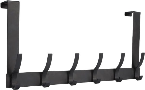 CTMCE00593CT_1 Optish Over The Door Hooks, Door Hanger Hooks for Hanging, Towel Racks for Bathroom with 12 Coat Hook, Coat Rack College Dorm Essentials Bathroom Accessories(1 Pack, Black)