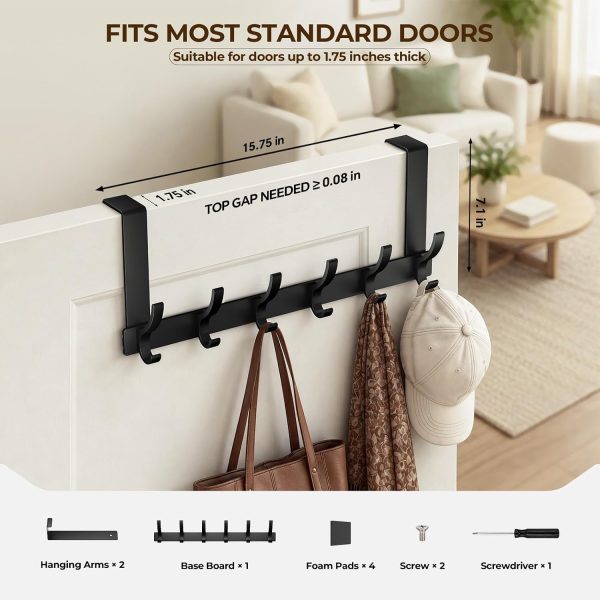 CTMCE00593CT_2 Optish Over The Door Hooks, Door Hanger Hooks for Hanging, Towel Racks for Bathroom with 12 Coat Hook, Coat Rack College Dorm Essentials Bathroom Accessories(1 Pack, Black)