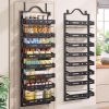 8-Tier Pantry Door Organizer, Large 2 IN 1 Wall Mount or Over The Door Pantry Organizer, Pantry Door Spice Rack with Adjustable Baskets, Over Door Organizer for Kitchen,（72.6×17.1×5.1in,Black)