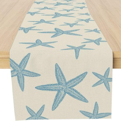 Blue Starfish Table Runner,Nautical Beach Table Runner Decor for Dinning Room Kitchen Summer Ocean Sea Decorations for Holiday Party, Housewarming Gifts for Women Friends Couple, 13X72Inches