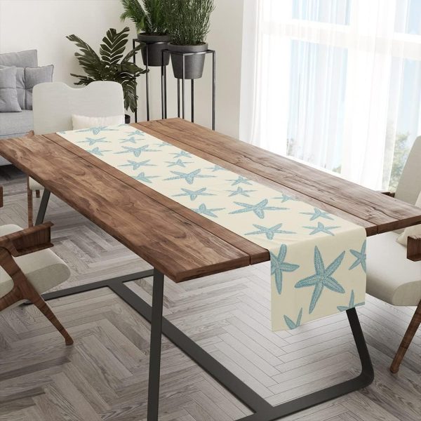Blue Starfish Table Runner,Nautical Beach Table Runner Decor for Dinning Room Kitchen Summer Ocean Sea Decorations for Holiday Party, Housewarming Gifts for Women Friends Couple, 13X72Inches