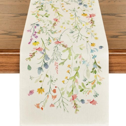Artoid Mode Wildflowers Bloom Flowers Spring Table Runner, Seasonal Summer Floral Kitchen Dining Table Decoration for Home Party Decor 13x72 Inch