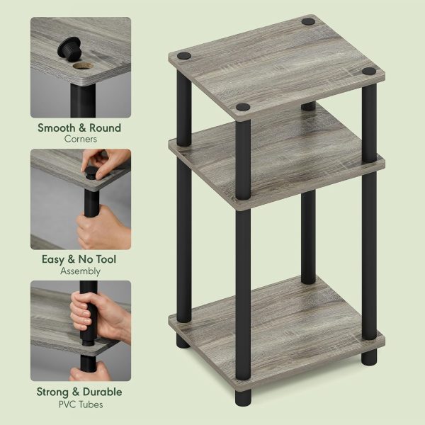Furinno JUST Side Table, 3-Tier End Table, Open Shelves Night Stand, Bedside Table, Toolless Assembly, for Living Room, Bedroom, Bathroom, French Oak