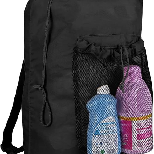 Dalykate Backpack Laundry Bag, Laundry Backpack with Shoulder Straps and Mesh Pocket Durable Nylon Clothes Hamper Bag with Drawstring Closure for College, Travel, Laundromat, Apartment