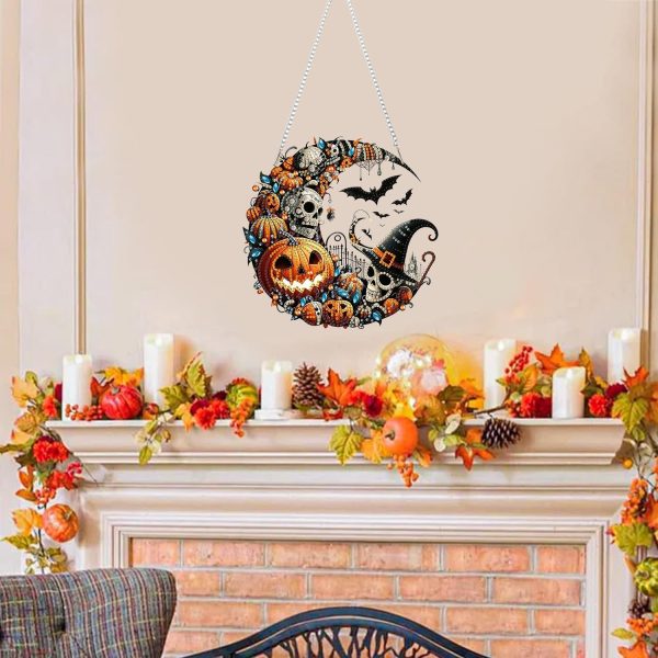RYMILIE Halloween Diamond Art Kits for Adults Witch and Pumpkins 8x8inch | 5D DIY Special Shaped Pearl Crystal Suncatcher Pendant Diamond Painting Kit, Window Hanging Gift for Home Garden